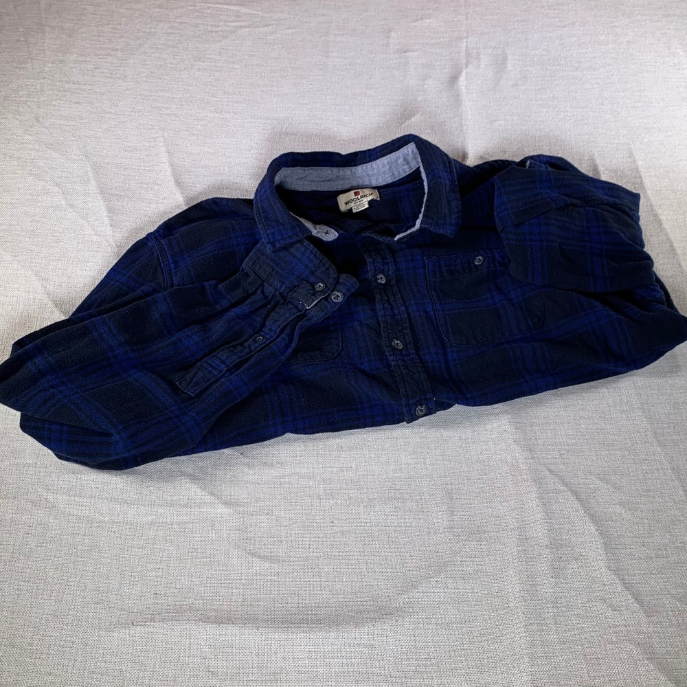 Woolrich Mens XXL Blue Plaid Flannel‎ Long Sleeve Button Up Shirt